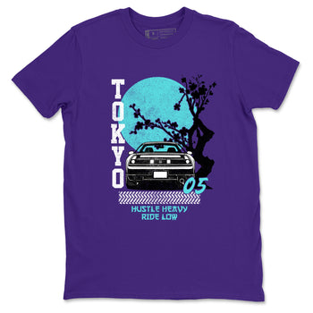 Tokyo Drift sneaker match t-shirt styled to complete your fit with the Air Jordan 5 Grape sneakers, shown in Purple 2.