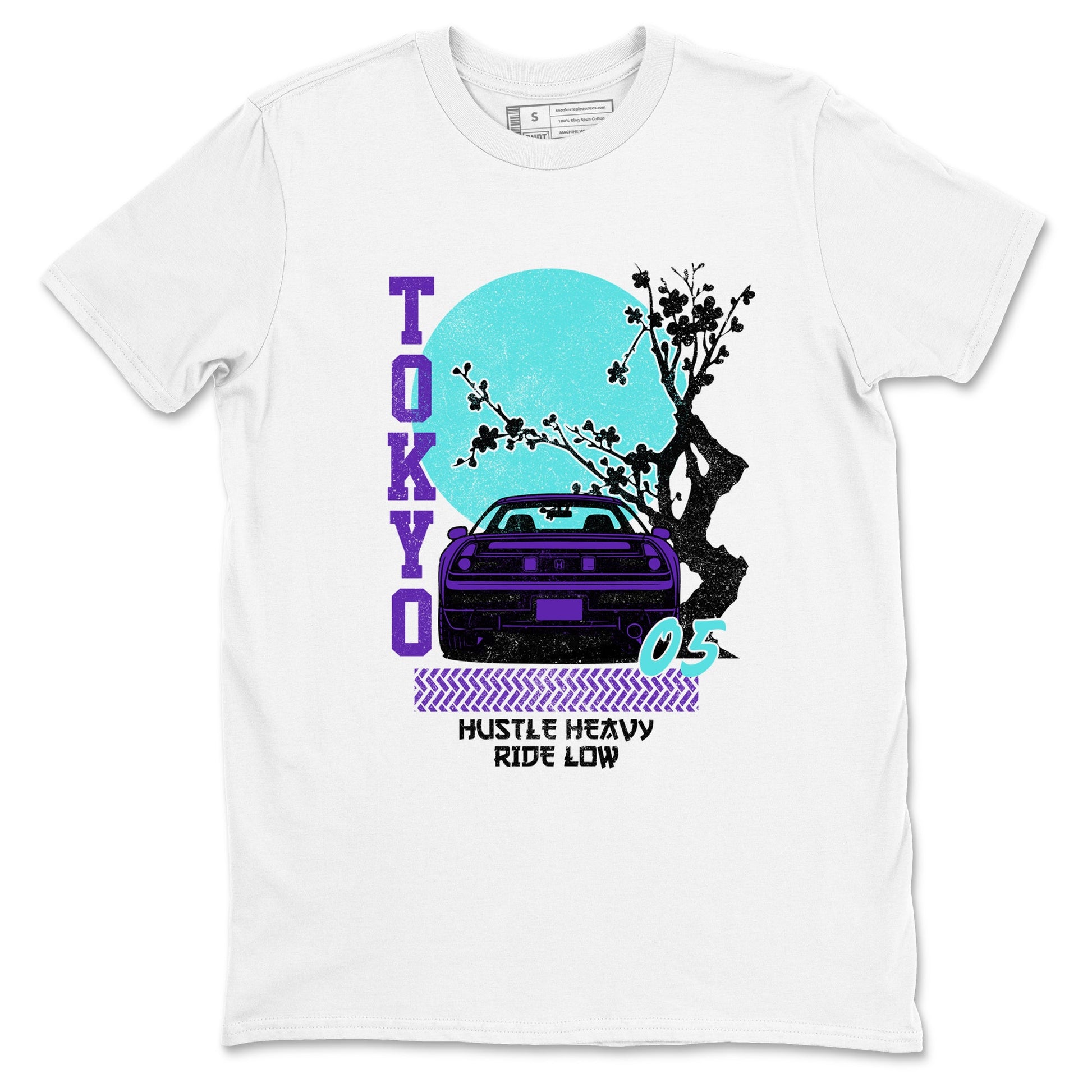 Tokyo Drift sneaker match t-shirt styled to complete your fit with the Air Jordan 5 Grape sneakers, shown in White 2.