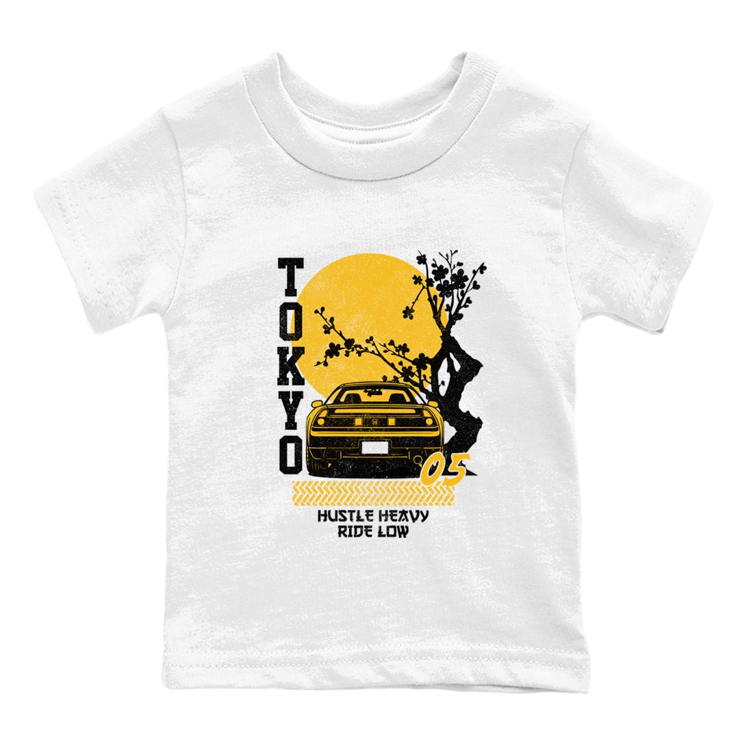 Tokyo Drift baby and kids t-shirt crafted for little sneakerheads to shine with the Air Jordan 5 Tokyo sneakers, displayed in White 2.