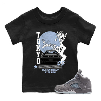 Sneakerfit for Sneakerheads – Sneaker Tees To Match Air Jordan 5 Wolf Grey Sneakers – Tokyo Drift Kids T-Shirt Black 1