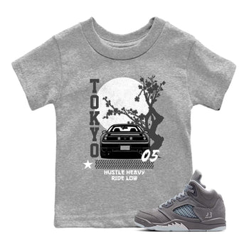 Sneakerfit for Sneakerheads – Sneaker Tees To Match Air Jordan 5 Wolf Grey Sneakers – Tokyo Drift Kids T-Shirt Heather Grey 1