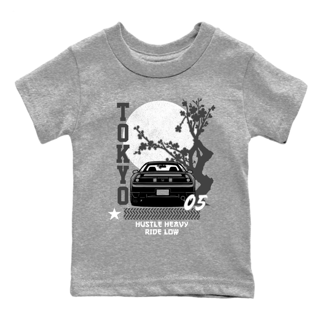 Sneakerfit for Sneakerheads – Sneaker Tees To Match Air Jordan 5 Wolf Grey Sneakers – Tokyo Drift Kids T-Shirt Heather Grey 2