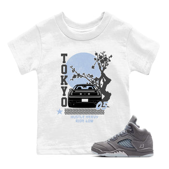 Sneakerfit for Sneakerheads – Sneaker Tees To Match Air Jordan 5 Wolf Grey Sneakers – Tokyo Drift Kids T-Shirt White 1