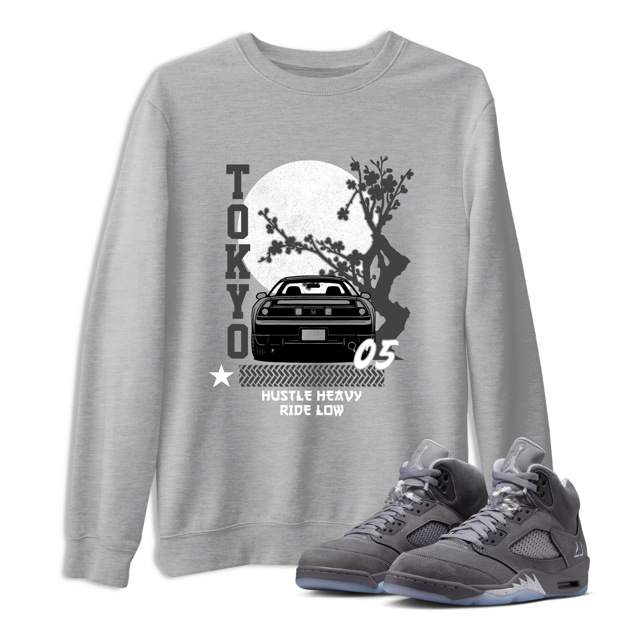 Sneakerfit for Sneakerheads – Sneaker Tees To Match Air Jordan 5 Wolf Grey Sneakers – Tokyo Drift Tee Heather Grey 1