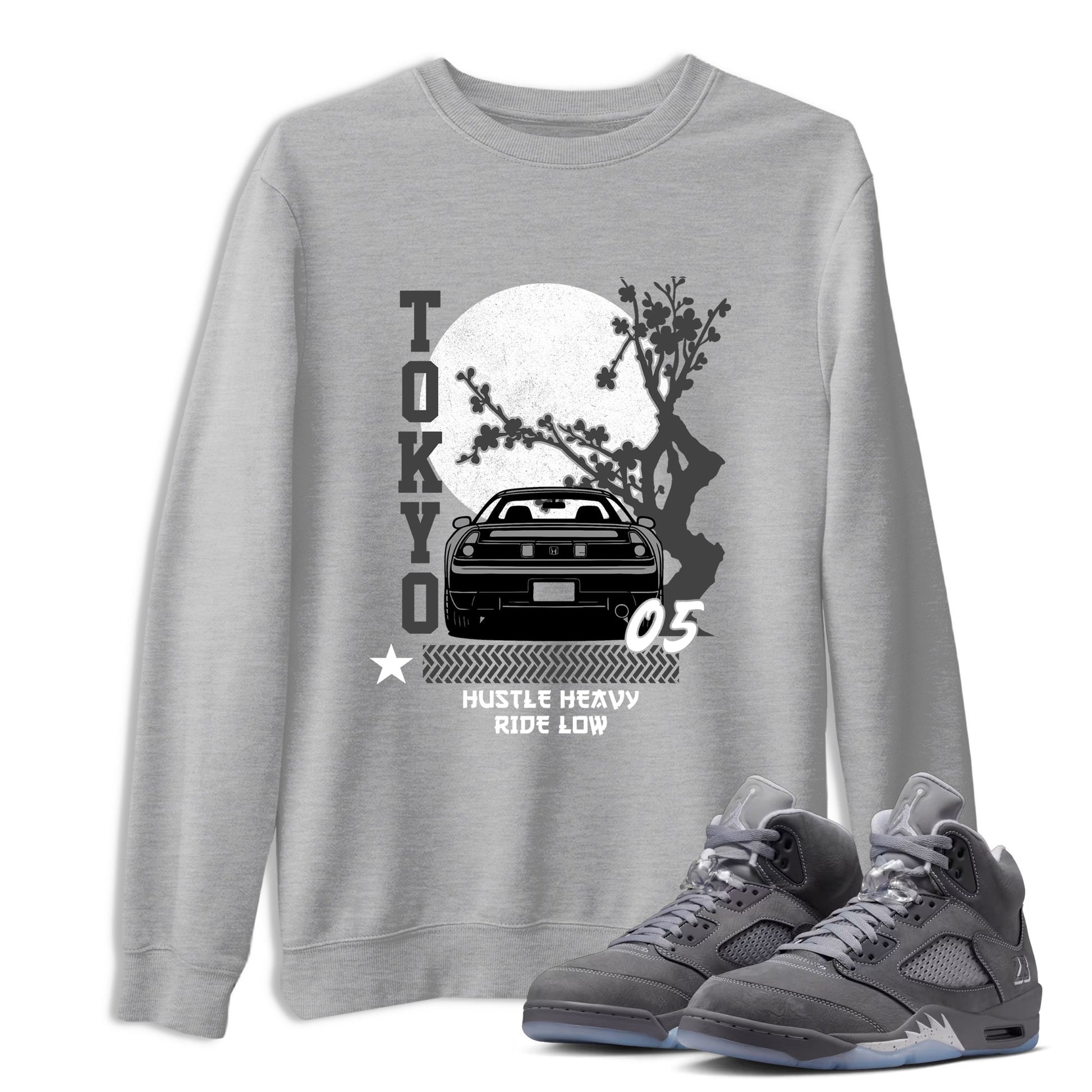 Sneakerfit for Sneakerheads – Sneaker Tees To Match Air Jordan 5 Wolf Grey Sneakers – Tokyo Drift Tee Heather Grey 1