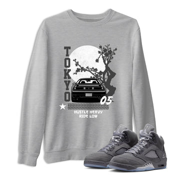 Sneakerfit for Sneakerheads – Sneaker Tees To Match Air Jordan 5 Wolf Grey Sneakers – Tokyo Drift Tee Heather Grey 1