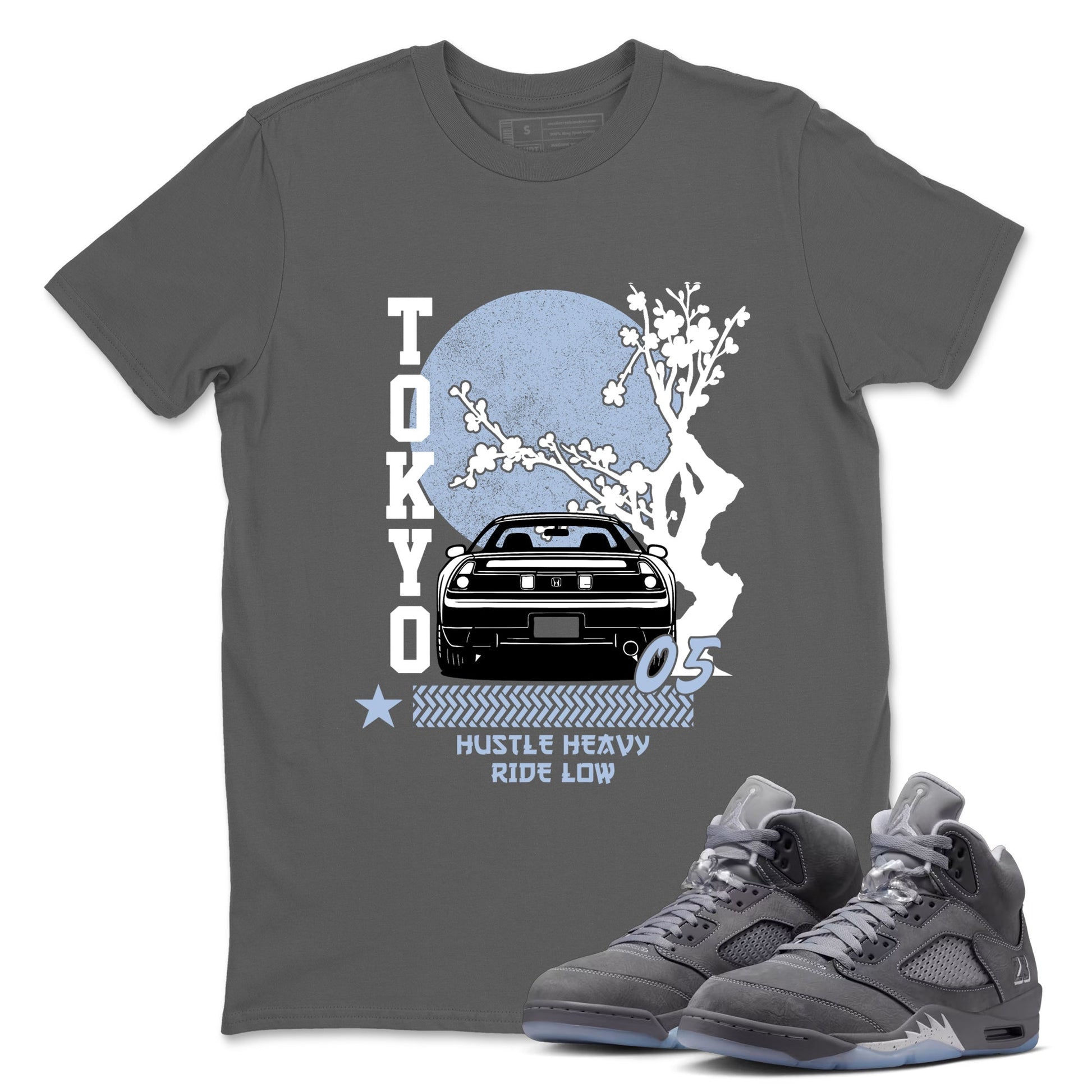 Sneakerfit for Sneakerheads – Sneaker Tees To Match Air Jordan 5 Wolf Grey Sneakers – Tokyo Drift Tee Cool Grey 1