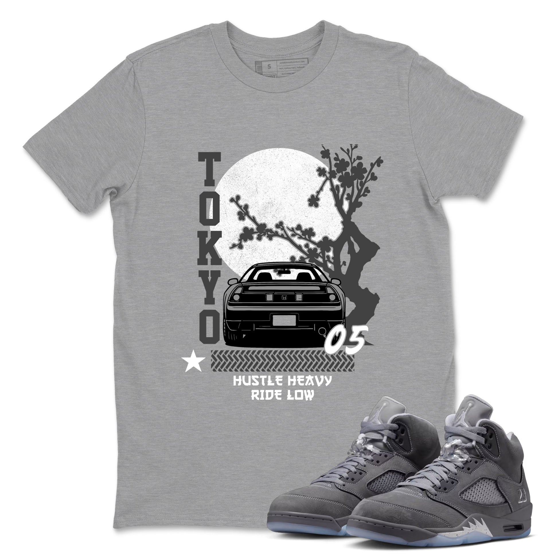 Sneakerfit for Sneakerheads – Sneaker Tees To Match Air Jordan 5 Wolf Grey Sneakers – Tokyo Drift Tee Heather Grey 1