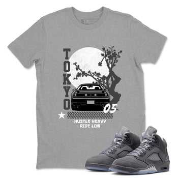 Sneakerfit for Sneakerheads – Sneaker Tees To Match Air Jordan 5 Wolf Grey Sneakers – Tokyo Drift Tee Heather Grey 1