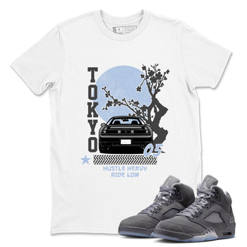Sneakerfit for Sneakerheads – Sneaker Tees To Match Air Jordan 5 Wolf Grey Sneakers – Tokyo Drift Tee White 1