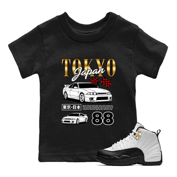 Sneaker match tees – Sneaker Tees To Match Air Jordan 12 Taxi Shoes – Tokyo Drift Mode Kids T-Shirt Black 1