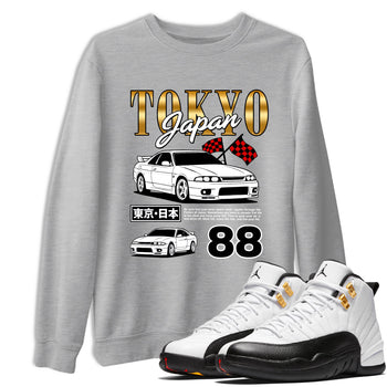 Sneaker match tees – Sneaker Tees To Match Air Jordan 12 Taxi Shoes – Tokyo Drift Mode Tee Heather Grey 1