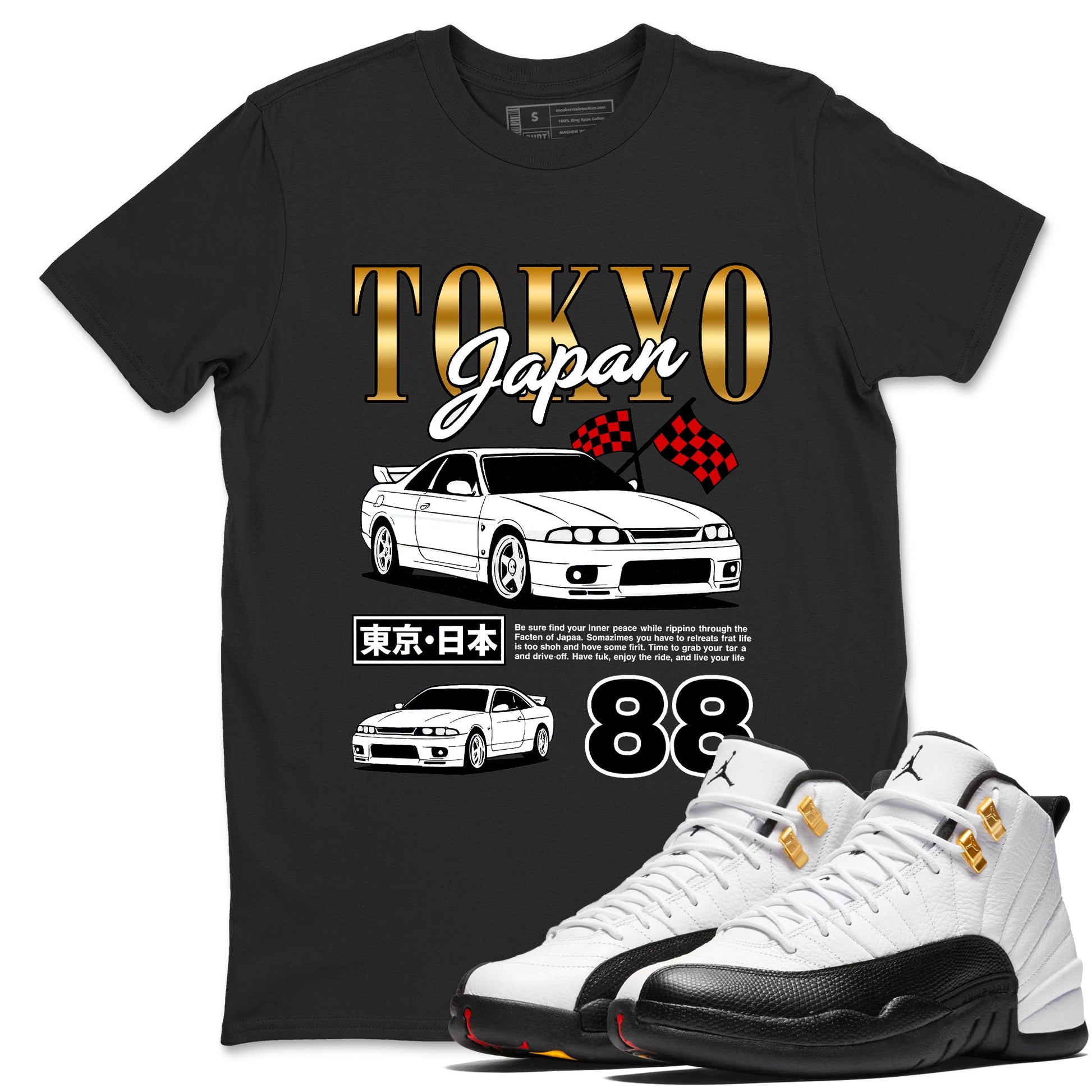 Sneaker match tees – Sneaker Tees To Match Air Jordan 12 Taxi Shoes – Tokyo Drift Mode Tee Black 1