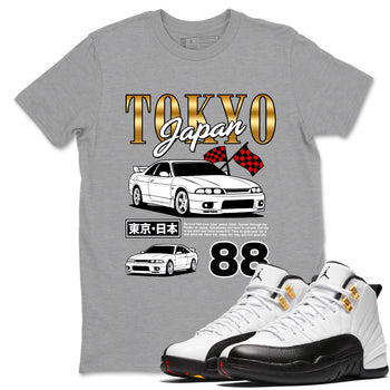 Sneaker match tees – Sneaker Tees To Match Air Jordan 12 Taxi Shoes – Tokyo Drift Mode Tee Heather Grey 1