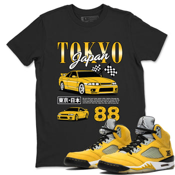 Tokyo Drift Mode sneaker match tees styled to complete your fit with the 5s Tokyo sneakers, shown in Black 1.