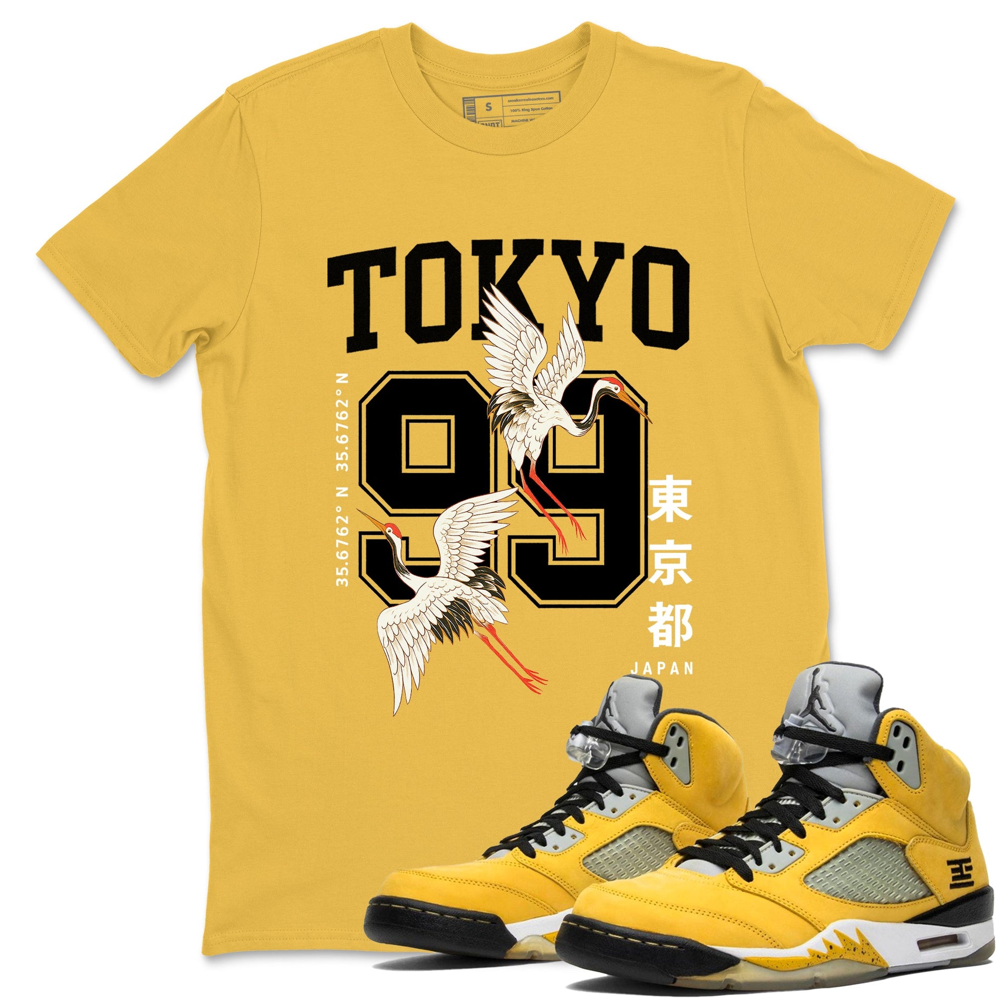 Tokyo Spirit 99 sneaker match tees styled to complete your fit with the 5s Tokyo sneakers, shown in Daisy 1.
