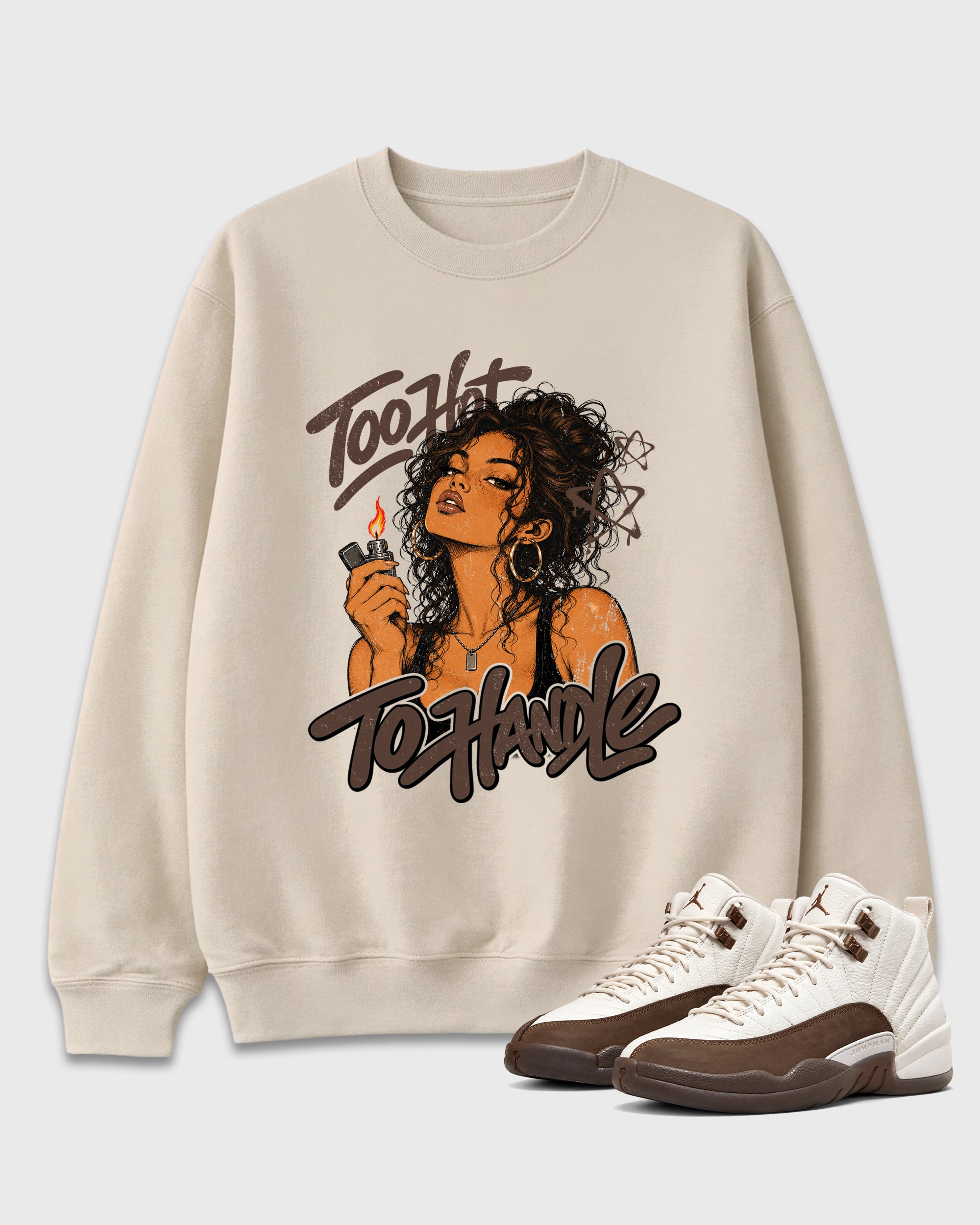 Too Hot To Handle Graphic T-Shirt featuring original streetwear artwork designed to match the Air Jordan 12 Fireside. Natural 1 Graphic Tee.