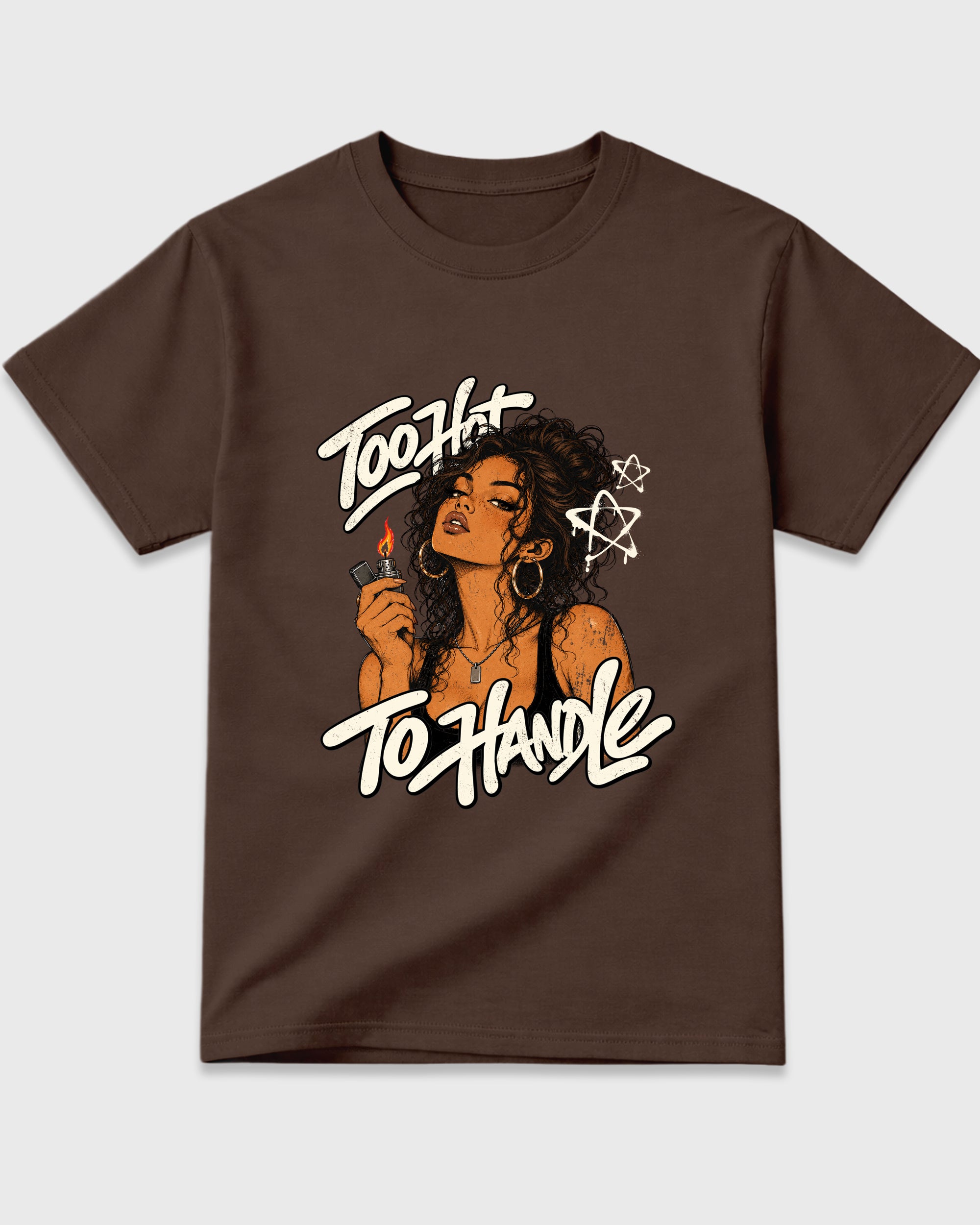 Too Hot To Handle Graphic T-Shirt featuring original streetwear artwork designed to match the Air Jordan 12 Fireside. Dark Chocolate 2 Graphic T-Shirt.