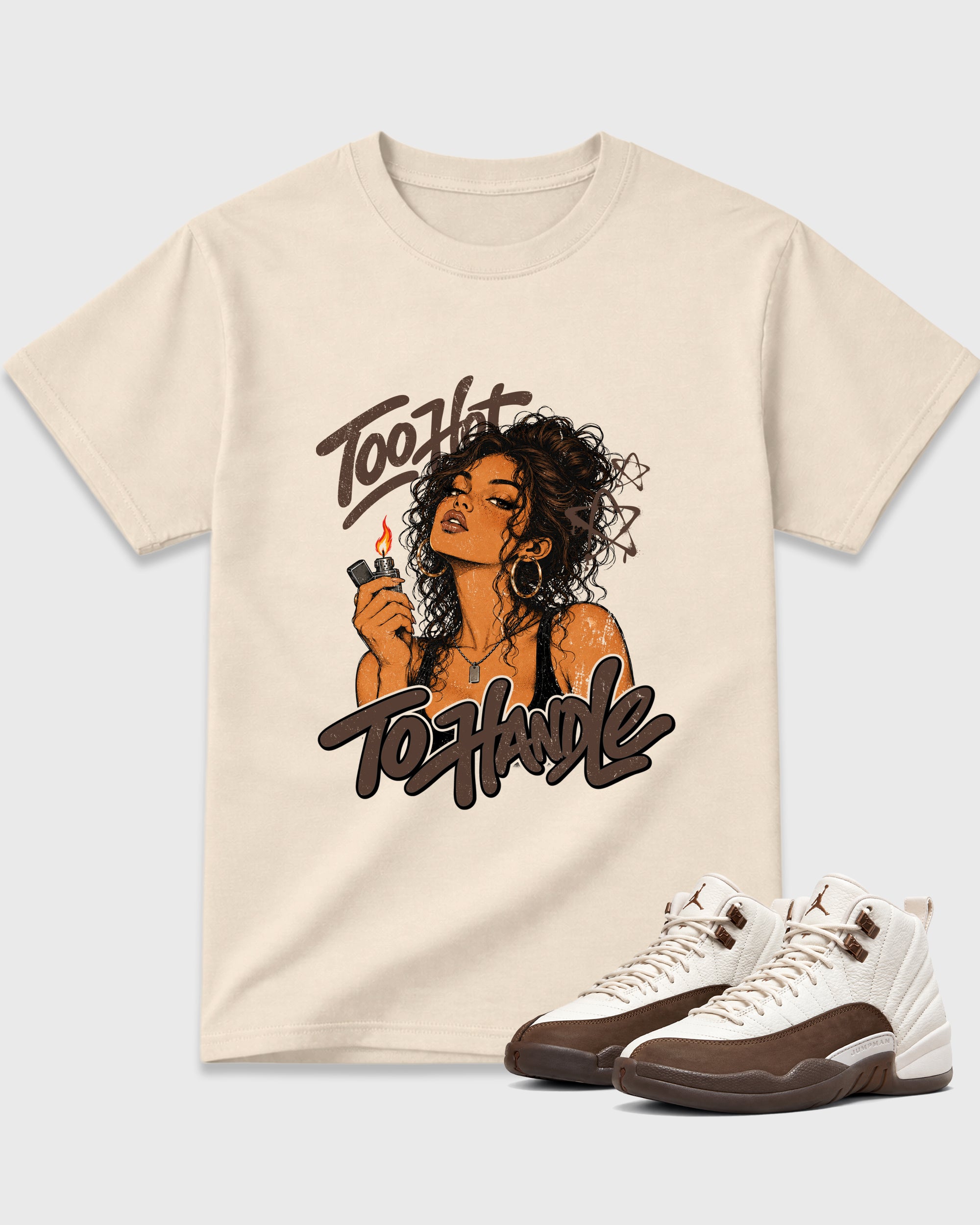 Too Hot To Handle Graphic T-Shirt featuring original streetwear artwork designed to match the Air Jordan 12 Fireside. Natural 1 Graphic T-Shirt.