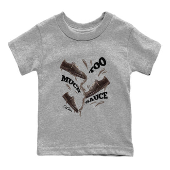 Air Jordan 1 Travis Scott Velvet Brown shirts to match jordans Too Much Sauce sneaker match tees Travis Scott x Air Jordan 1 Low OG Velvet Brown best t shirts to wear with jordans SNRT Sneaker Tees Youth Baby Heather Grey 2 tee