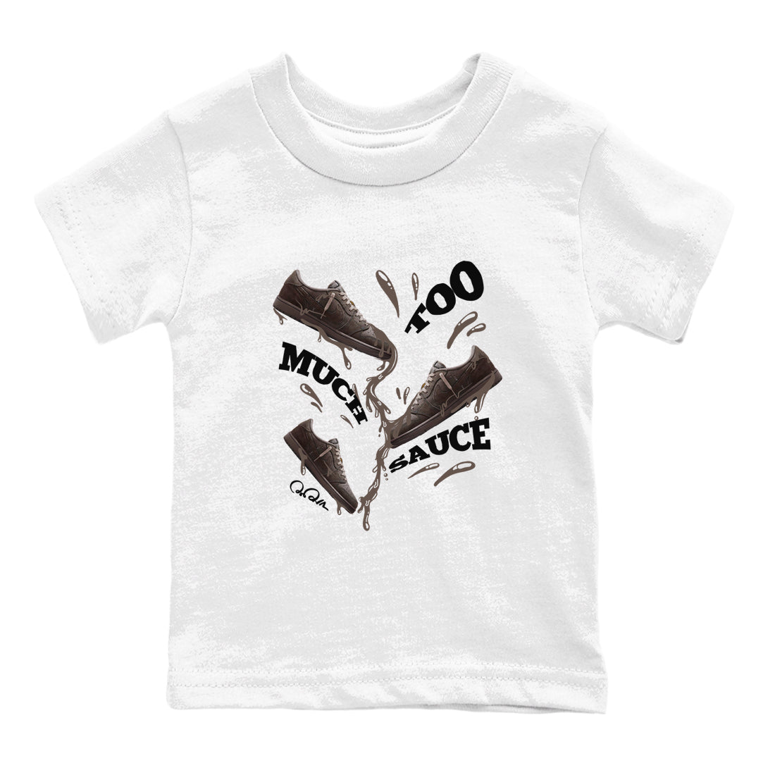 Air Jordan 1 Travis Scott Velvet Brown shirts to match jordans Too Much Sauce sneaker match tees Travis Scott x Air Jordan 1 Low OG Velvet Brown best t shirts to wear with jordans SNRT Sneaker Tees Youth Baby White 2 tee