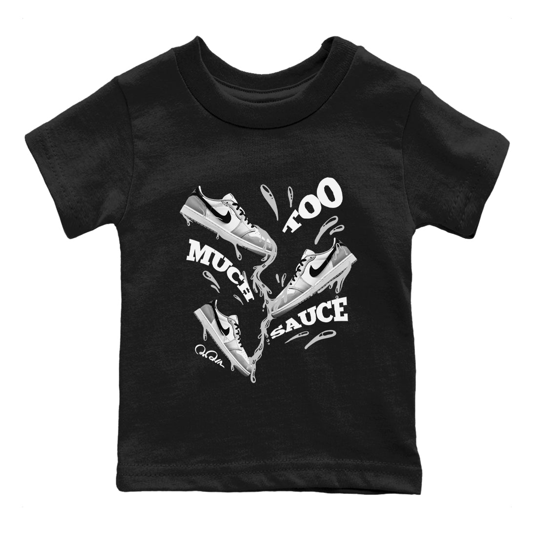 1s Wolf Grey shirts to match jordans Too Much Sauce sneaker match tees Air Jordan 1 Wolf Grey SNRT Sneaker Tees streetwear brand Baby and Youth Black 2 cotton tee