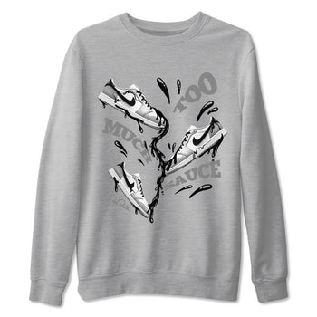 1s Wolf Grey shirts to match jordans Too Much Sauce sneaker match tees Air Jordan 1 Wolf Grey SNRT Sneaker Tees streetwear brand Heather Grey 2 unisex cotton tee