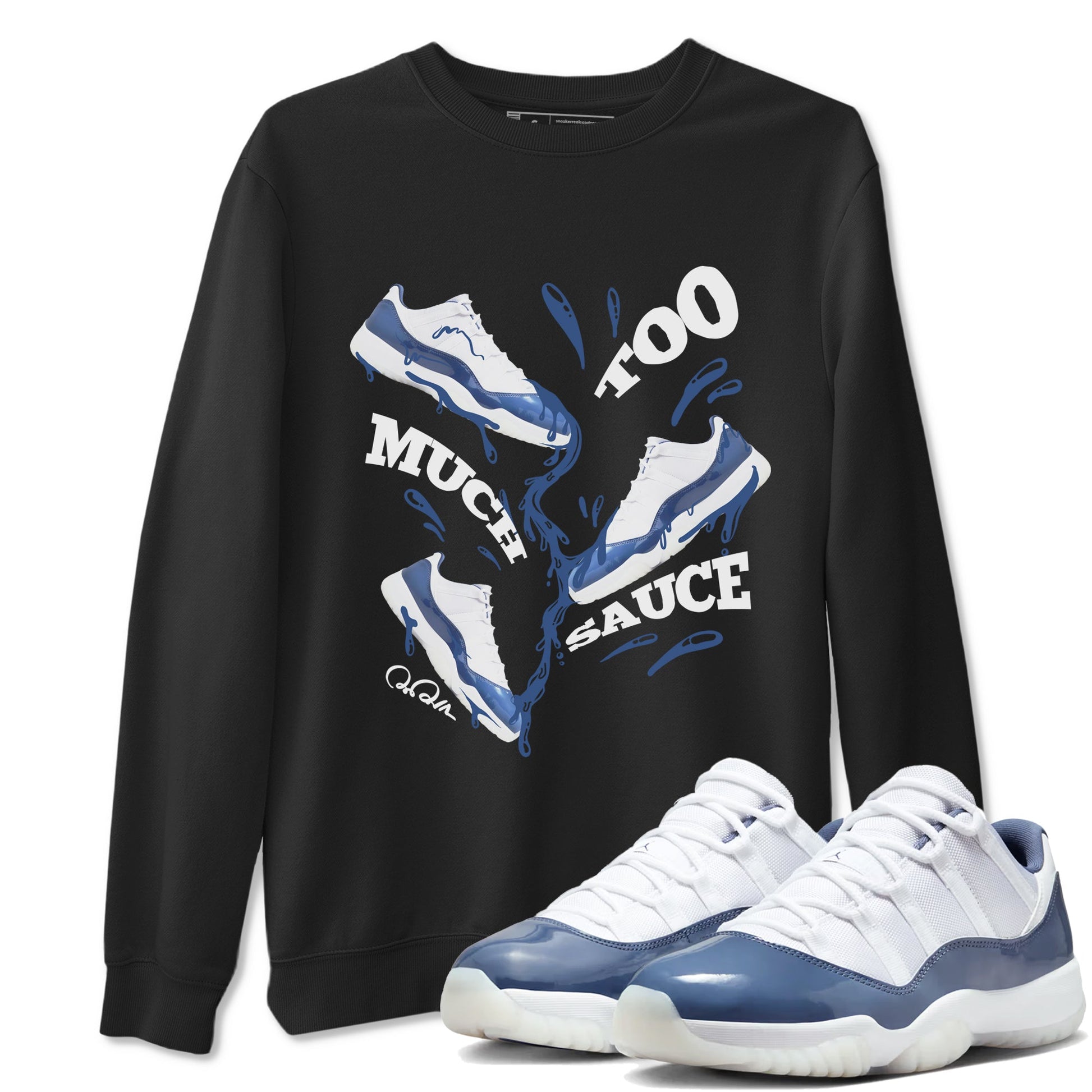 11s Diffused Blue Shirts To Match Jordans Too Much Sauce sneaker match tees Air Jordan 11 Diffused Blue Tee SNRT Sneaker Release Tees unisex cotton Black 1 crew neck shirts