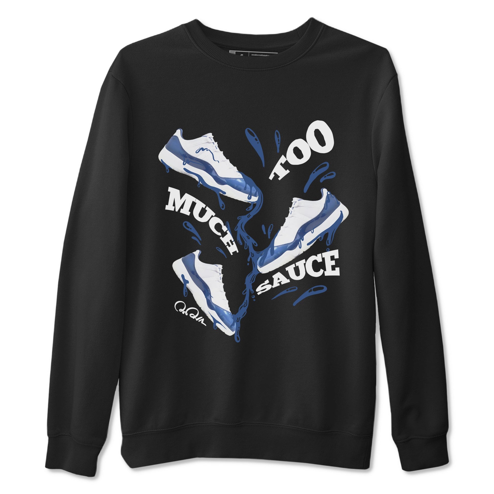 11s Diffused Blue Shirts To Match Jordans Too Much Sauce sneaker match tees Air Jordan 11 Diffused Blue Tee SNRT Sneaker Release Tees unisex cotton Black 2 crew neck shirts