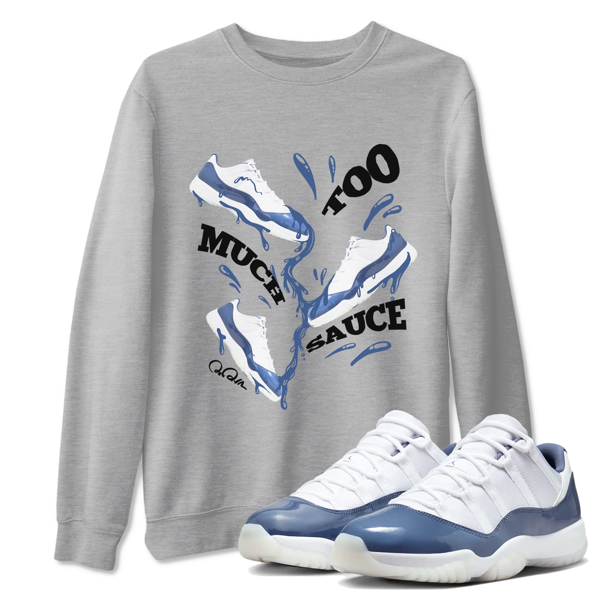 11s Diffused Blue Shirts To Match Jordans Too Much Sauce sneaker match tees Air Jordan 11 Diffused Blue Tee SNRT Sneaker Release Tees unisex cotton Heather Grey 1 crew neck shirts