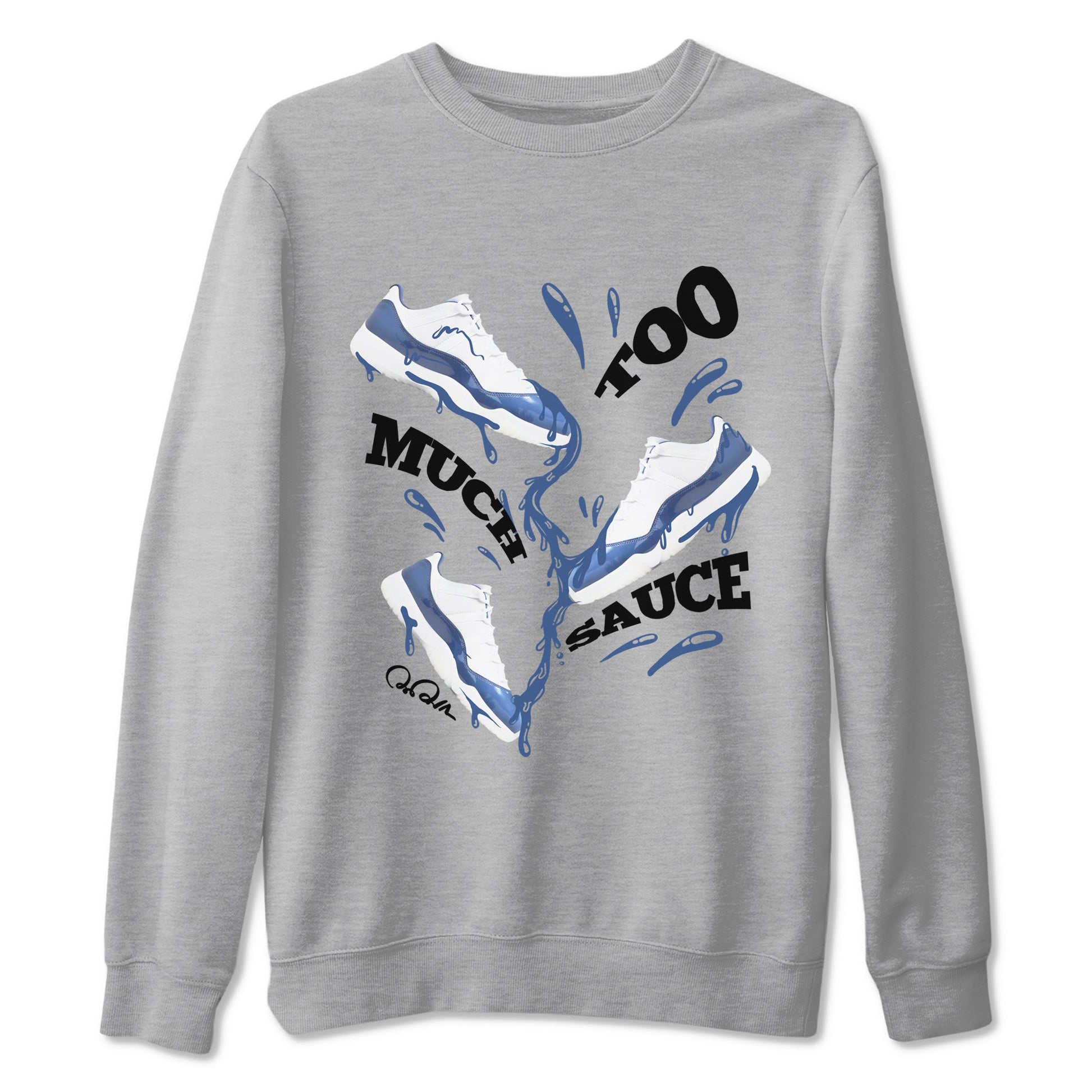11s Diffused Blue Shirts To Match Jordans Too Much Sauce sneaker match tees Air Jordan 11 Diffused Blue Tee SNRT Sneaker Release Tees unisex cotton Heather Grey 2 crew neck shirts