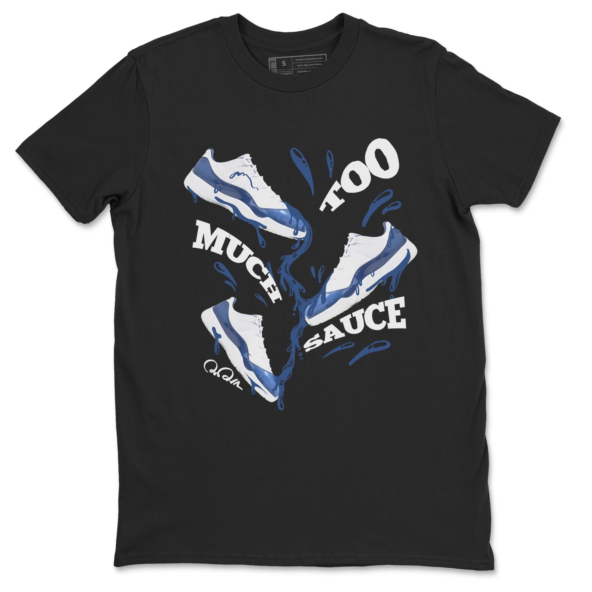 11s Diffused Blue Shirts To Match Jordans Too Much Sauce sneaker match tees Air Jordan 11 Diffused Blue Tee SNRT Sneaker Release Tees unisex cotton Black 2 crew neck shirts