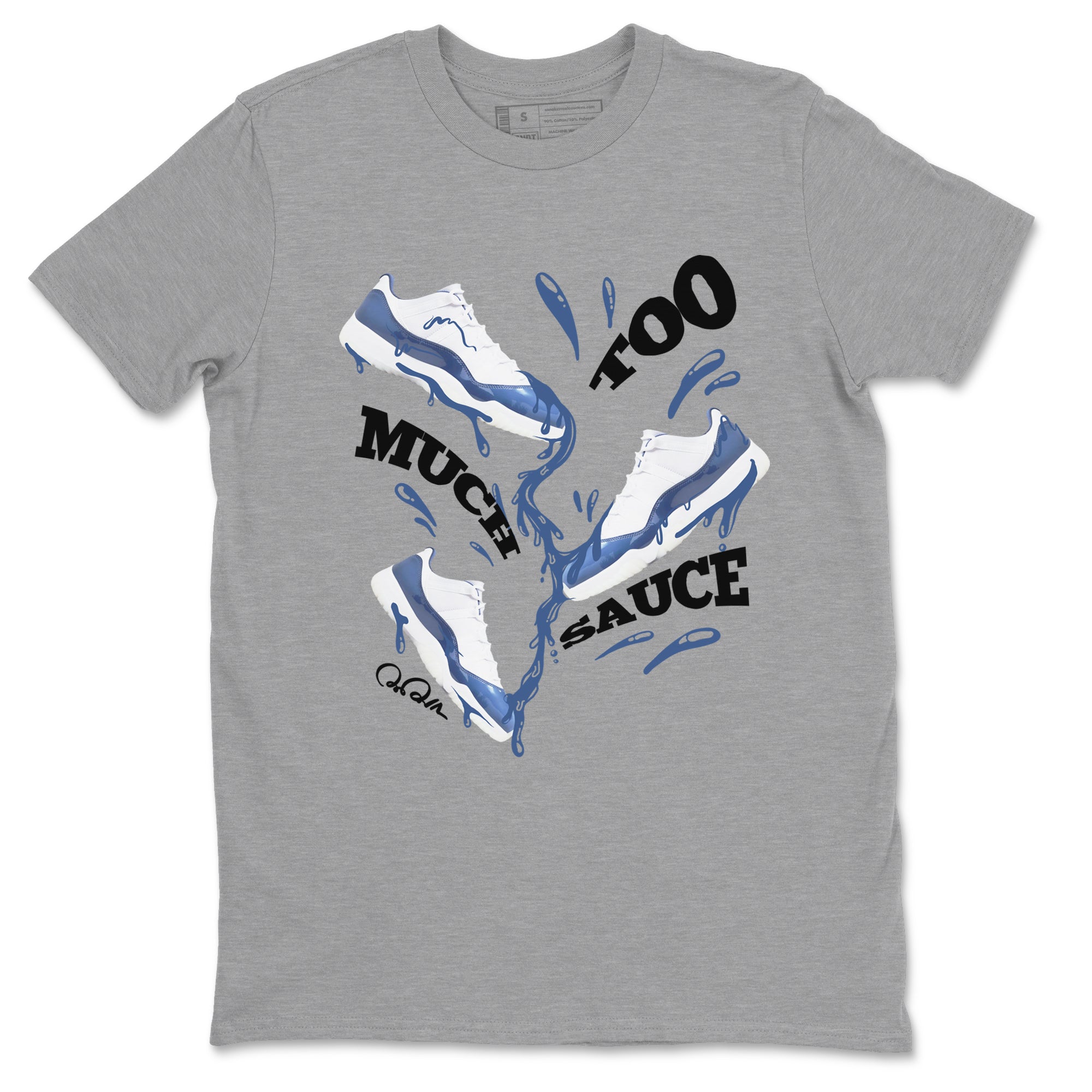 11s Diffused Blue Shirts To Match Jordans Too Much Sauce sneaker match tees Air Jordan 11 Diffused Blue Tee SNRT Sneaker Release Tees unisex cotton Heather Grey 2 crew neck shirts