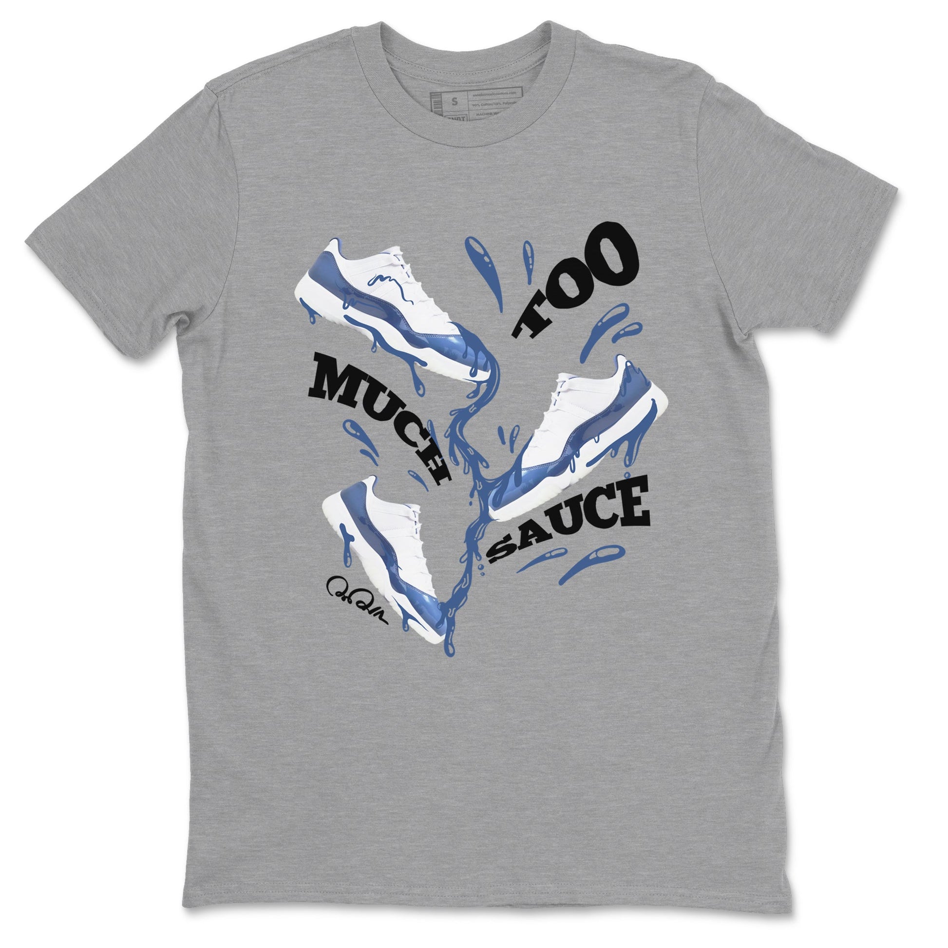 11s Diffused Blue Shirts To Match Jordans Too Much Sauce sneaker match tees Air Jordan 11 Diffused Blue Tee SNRT Sneaker Release Tees unisex cotton Heather Grey 2 crew neck shirts