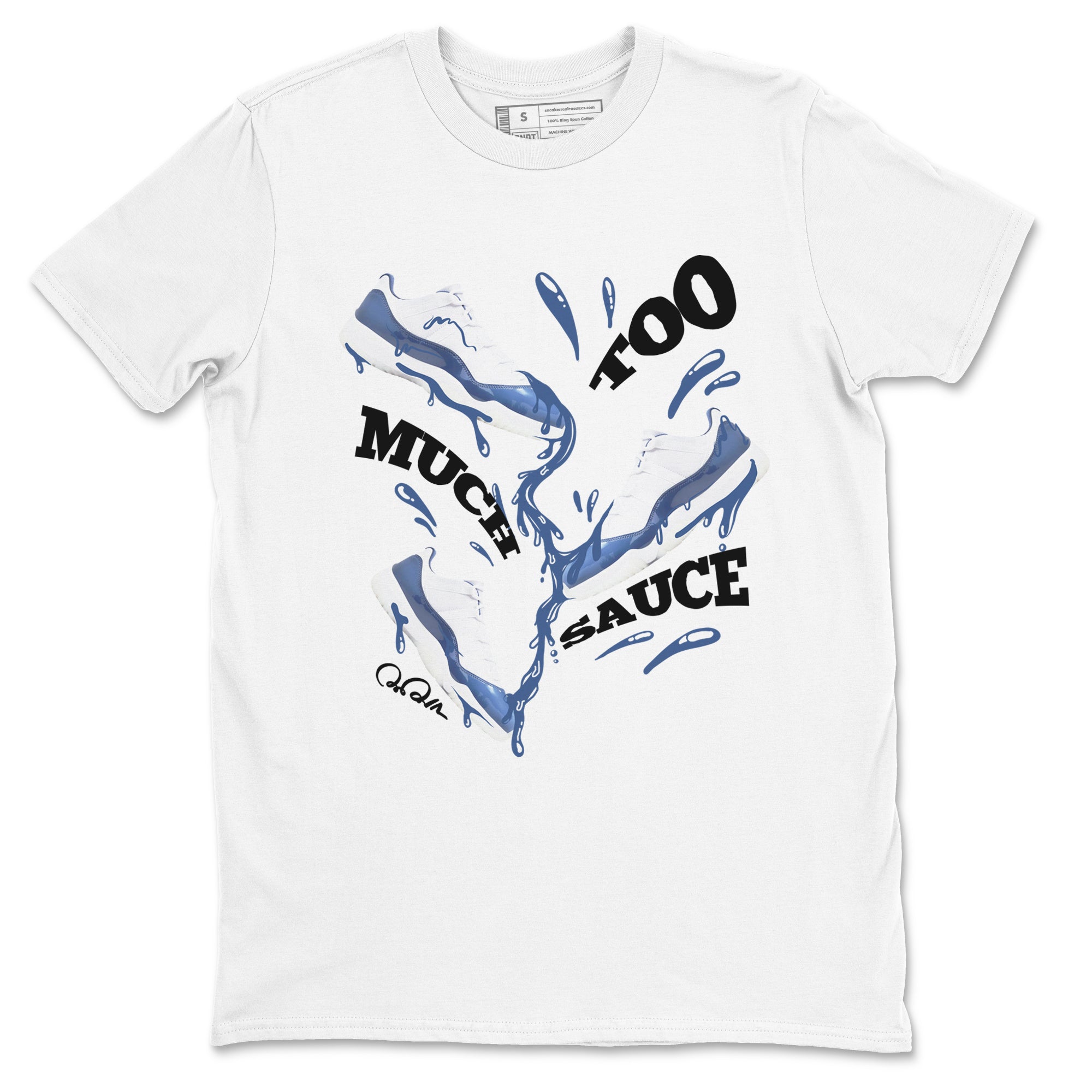 11s Diffused Blue Shirts To Match Jordans Too Much Sauce sneaker match tees Air Jordan 11 Diffused Blue Tee SNRT Sneaker Release Tees unisex cotton White 2 crew neck shirts