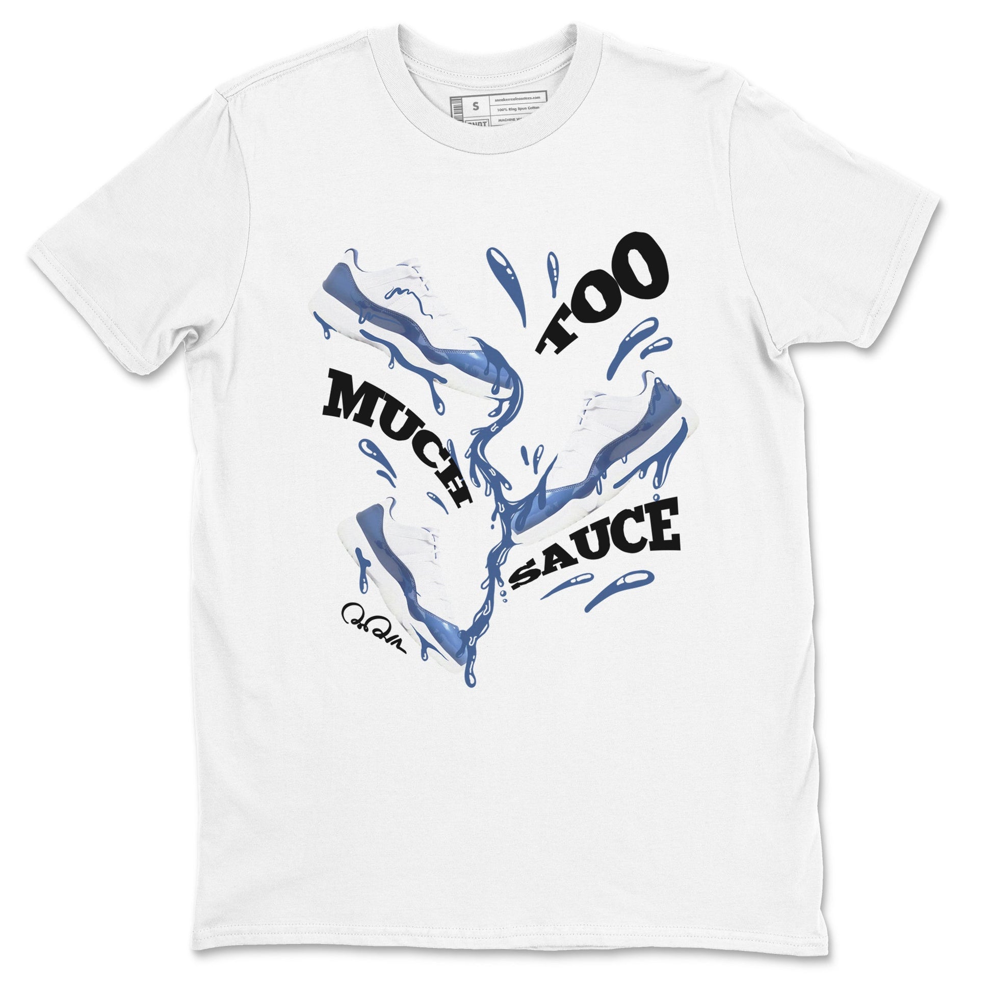 11s Diffused Blue Shirts To Match Jordans Too Much Sauce sneaker match tees Air Jordan 11 Diffused Blue Tee SNRT Sneaker Release Tees unisex cotton White 2 crew neck shirts