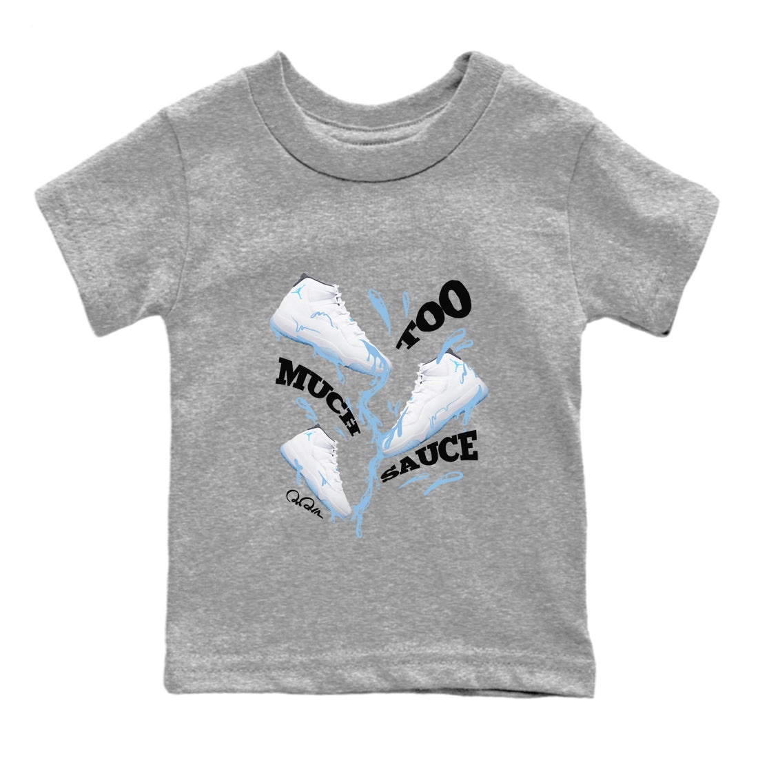 11s Retro Legend Blue shirts to match jordans Too Much Sauce sneaker match tees Air Jordan 11 Legend Blue best t shirts to wear with jordans SNRT Sneaker Tees Youth Baby Heather Grey 2 tee