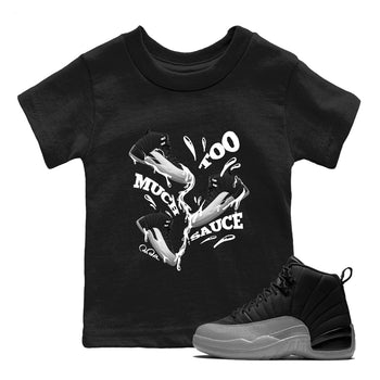 12s Black Wolf Grey shirts to match jordans Too Much Sauce sneaker match tees Air Jordan 12 Barons match shoes to clothes SNRT Sneaker Tees Youth Baby Black 1 tee