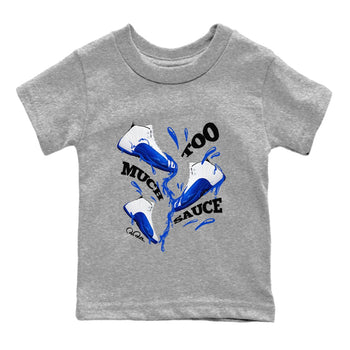 12s Blueberry shirts to match jordans Too Much Sauce best t shirts to wear with jordans AJ12 White and Game Royal match shoes to clothes SNRT Sneaker Tees Youth Baby Heather Grey 2 tee