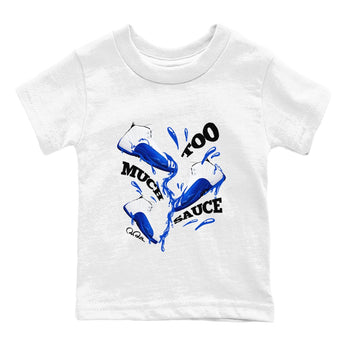 12s Blueberry shirts to match jordans Too Much Sauce best t shirts to wear with jordans AJ12 White and Game Royal match shoes to clothes SNRT Sneaker Tees Youth Baby White 2 tee