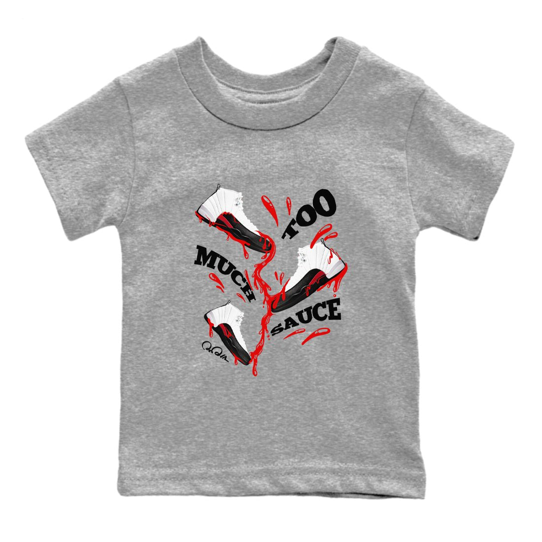 12s Taxi Flip shirts to match jordans Too Much Sauce sneaker match tees Air Jordan 12 Taxi Flip SNRT Sneaker Tees streetwear brand Baby and Youth Heather Grey 2 cotton tee