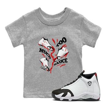 14s Black Toe shirts to match jordans Too Much Sauce graphic tees Air Jordan 14 Black Toe t shirts to match sneakers SNRT Sneaker Tees Youth Baby Heather Grey 1 tee