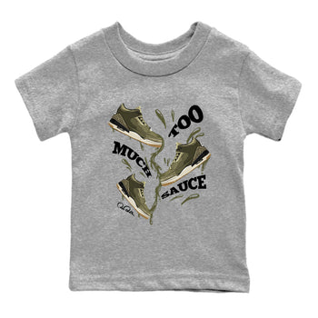 Sneaker Threads – Sneaker Tees To Match Air Jordan 3 Medium Olive – Too Much Sauce Youth Graphic Tee Heather Grey 2. Perfect for Jordan releases 2025 colorways.