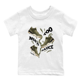 Sneaker Threads – Sneaker Tees To Match Air Jordan 3 Medium Olive – Too Much Sauce Youth Graphic Tee White 2. Perfect for Jordan releases 2025 colorways.