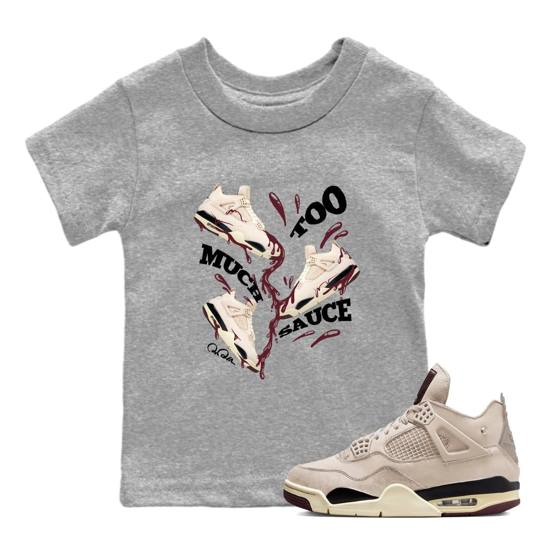 4s A Ma Maniere x Fossil Stone shirts to match jordans Too Much Sauce sneaker match tees Air Jordan 4 A Ma Maniere x Fossil Stone match shoes to clothes SNRT Sneaker Tees Youth Baby Heather Grey 1 tee