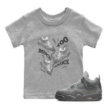 4s Wet Cement shirts to match jordans Too Much Sauce sneaker match tees Air Jordan 4 SE Wet Cement SNRT Sneaker Release Tees Youth Baby Heather Grey 1 crew neck shirts