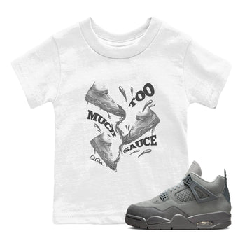 4s Wet Cement shirts to match jordans Too Much Sauce sneaker match tees Air Jordan 4 SE Wet Cement SNRT Sneaker Release Tees Youth Baby White 1 crew neck shirts