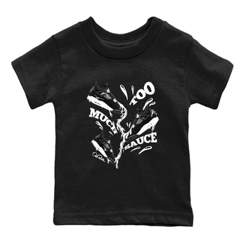 4s White Thunder shirts to match jordans Too Much Sauce sneaker match tees Air Jordan 4 White Thunder SNRT Sneaker Release Tees Youth Baby Black 2 crew neck shirts