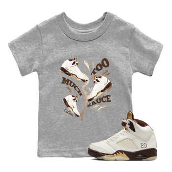 5s Golden Ticket shirts to match jordans Too Much Sauce best t shirts to wear with jordans Air Jordan 5 Golden Ticket match shoes to clothes SNRT Sneaker Tees Youth Baby Heather Grey 1 tee
