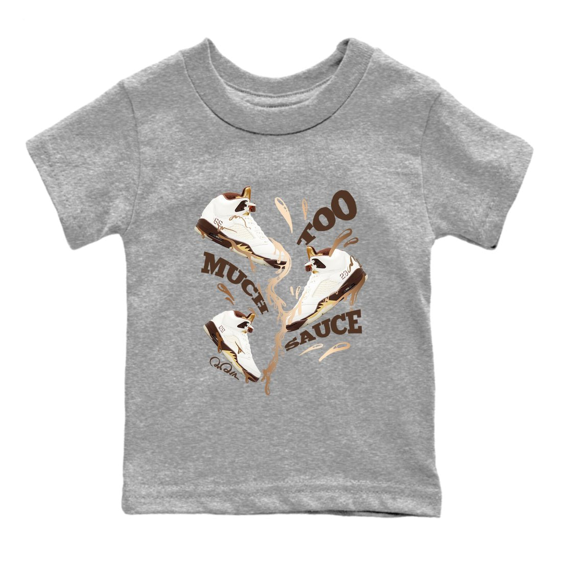 5s Golden Ticket shirts to match jordans Too Much Sauce best t shirts to wear with jordans Air Jordan 5 Golden Ticket match shoes to clothes SNRT Sneaker Tees Youth Baby Heather Grey 2 tee